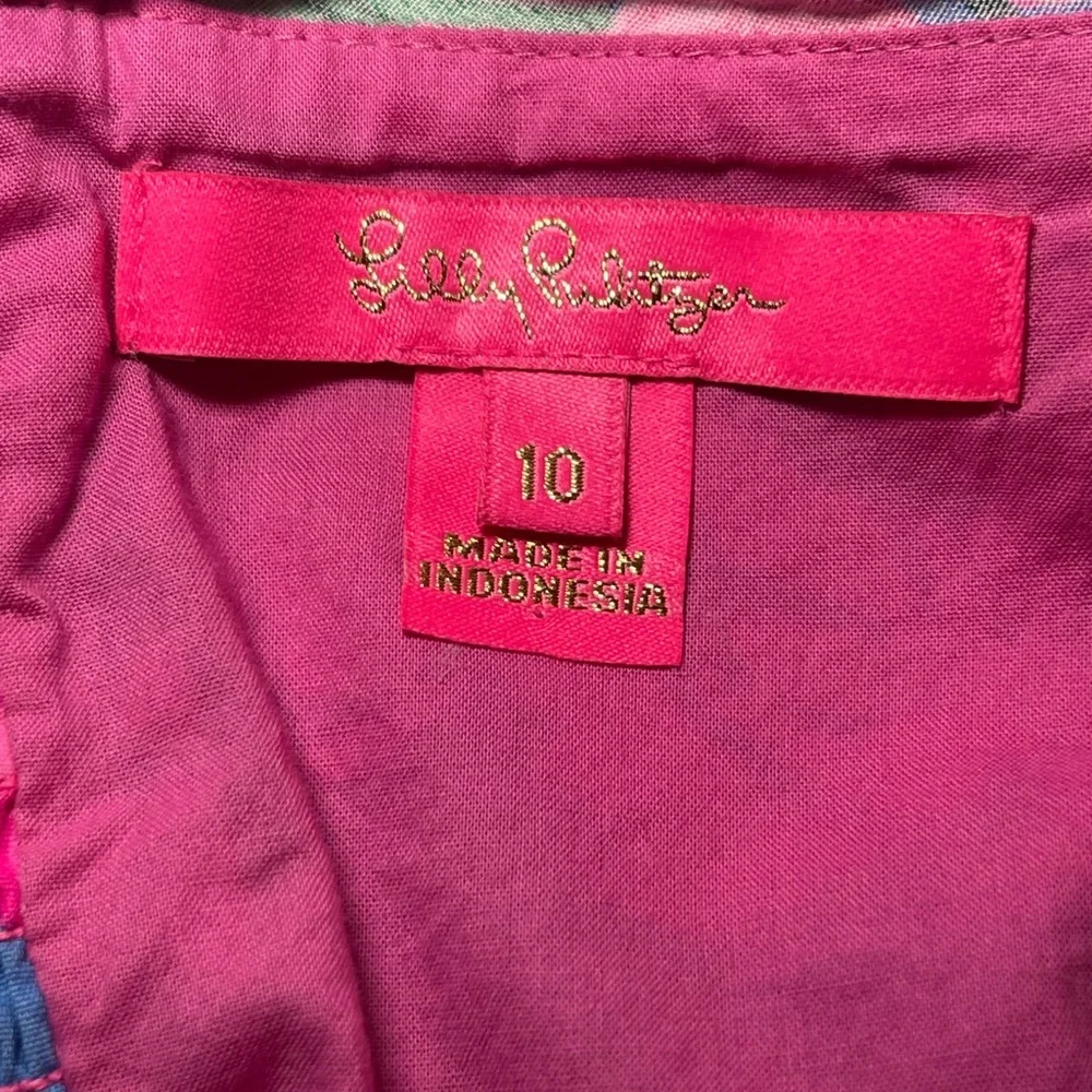 Lilly Pulitzer Pink & Green Floral Puff-Sleeve Square-Neck Blouse